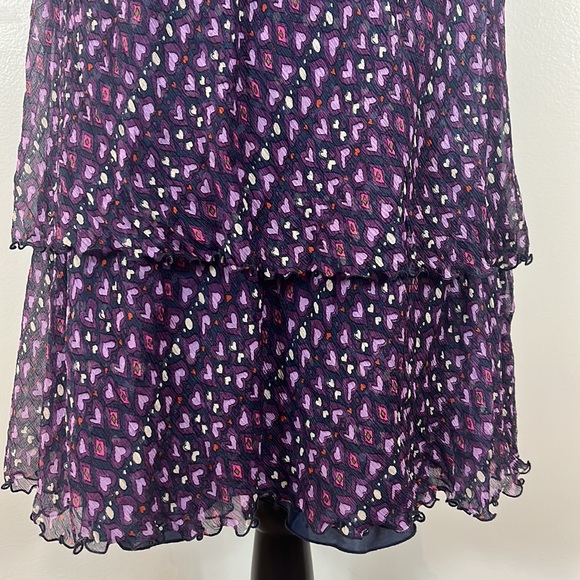 Moschino Cheap and Chic Silk Halter Top Ruffle Dress with Purple Heart Pattern - Picture 7 of 17